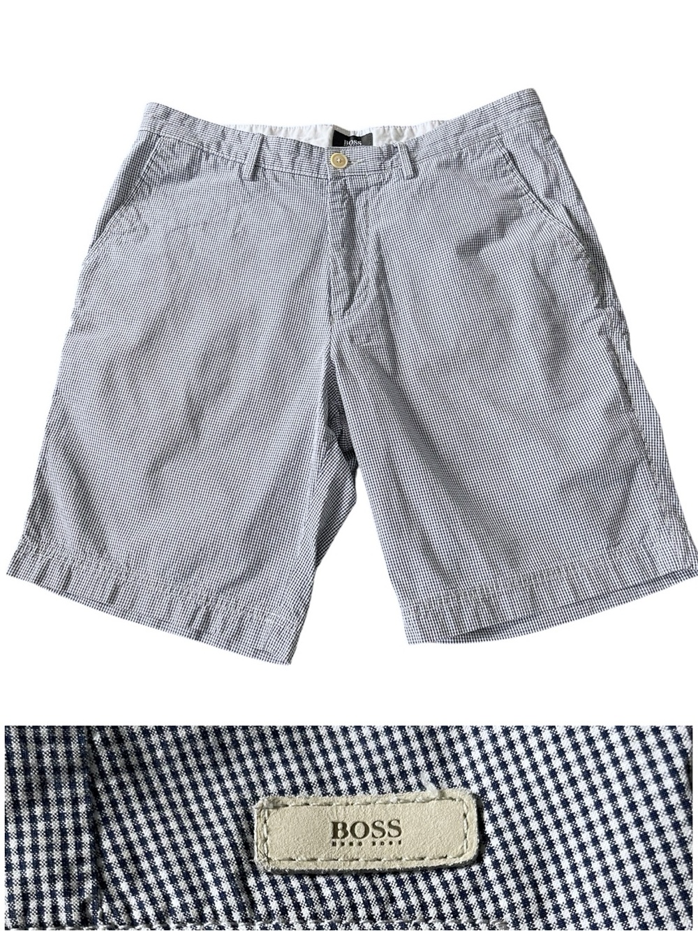 BOSS Hugo Boss Cotton Blue/White Gingham Clyde Regular Fit Shorts (32R)